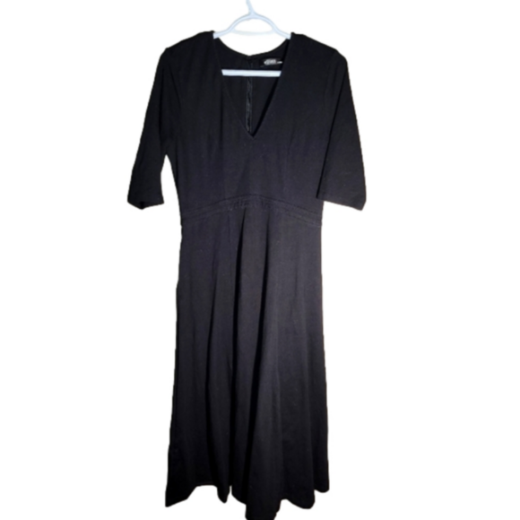 eShakti medium cotton pocketed black dress empire waist maxi elbow length sleeve - Picture 1 of 8